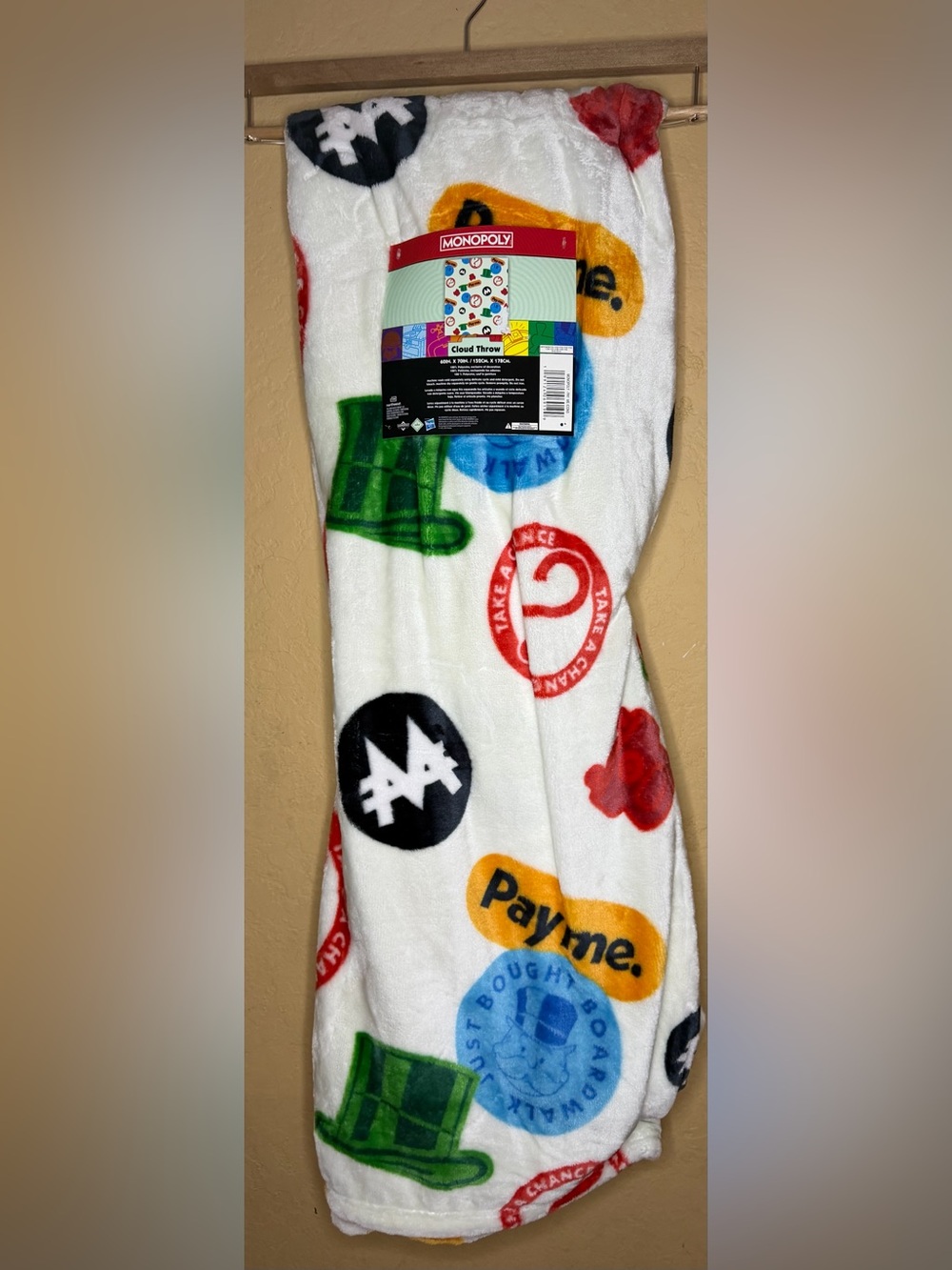 Monopoly Throw Blanket - White with Multicolor Game Icons